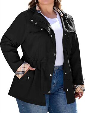 Plus Size Waterproof Raincoat with Hood, Trench Style, Lightweight Outdoor